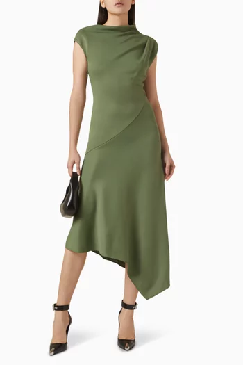 Asymmetric Midi Dress in Viscose-blend