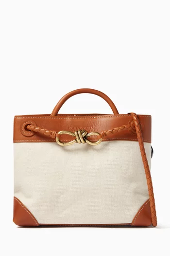 Small Andiamo Top Handle Bag in Leather & Canvas