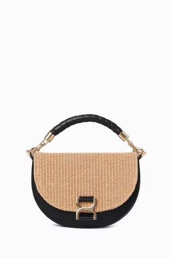Medium Marcie Chain Flap Bag in Raffia & Leather