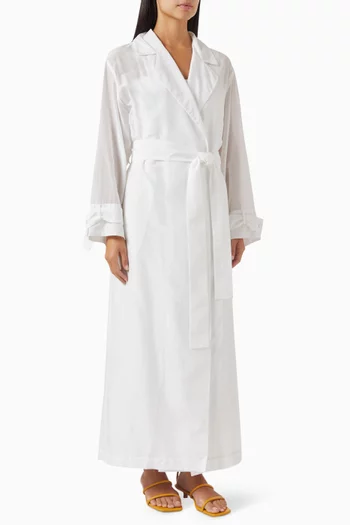 Maxi Wrap Trench Dress in Cotton-silk Blend