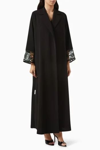 Lace-trimmed Abaya in Crepe