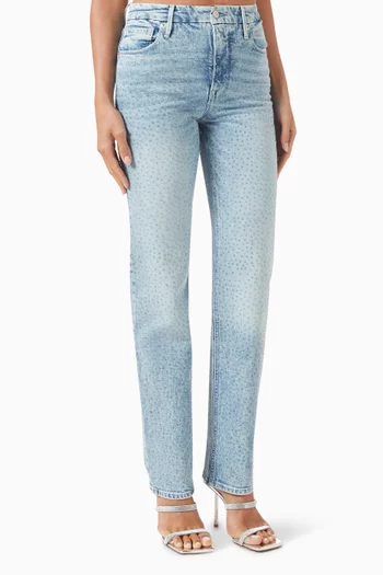 Good Icon Straight Crystal Jeans in Cotton-denim