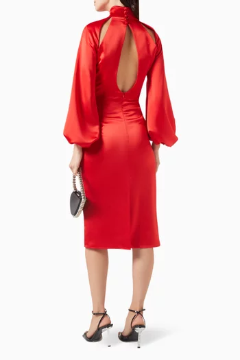 Balloon-sleeve Midi Dress in Satin