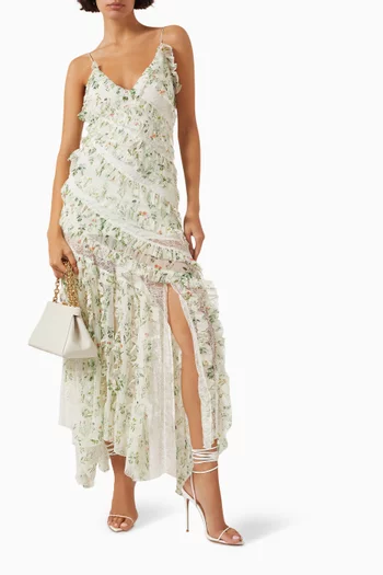 Sondra Ruffled Midi Dress in Chiffon