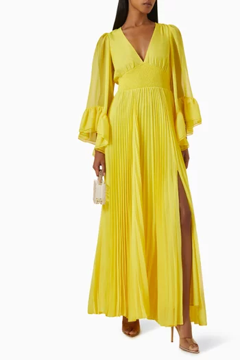 Selene Pleated Maxi Dress in Chiffon