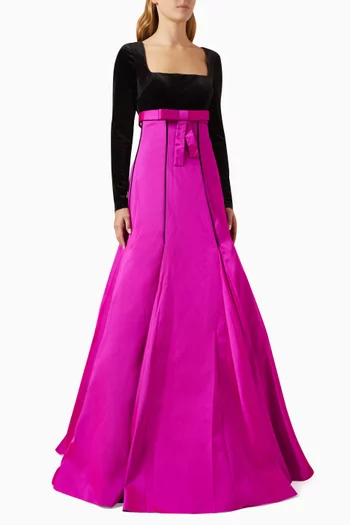 Marcela Long-sleeve A-line Gown in Velvet