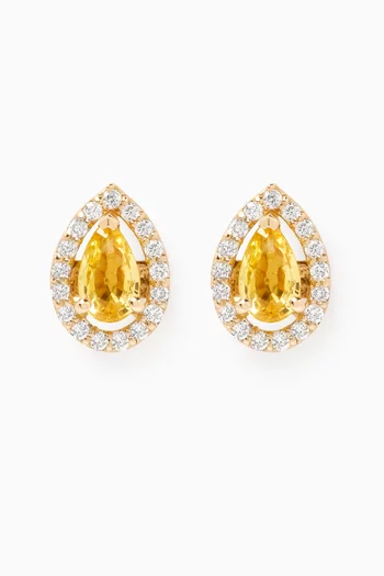 Framed Sapphire Pear Studs in 18kt Yellow Gold