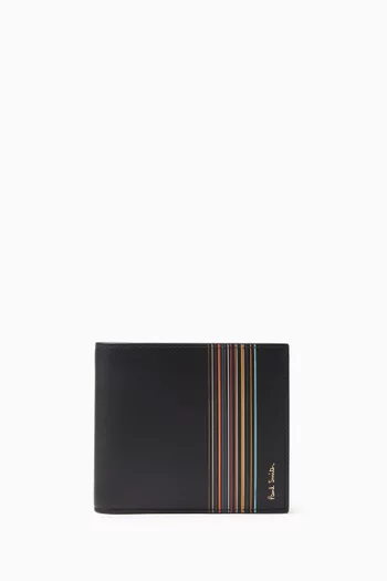 Signature Stripe Block Billfold Wallet in Calf Leather