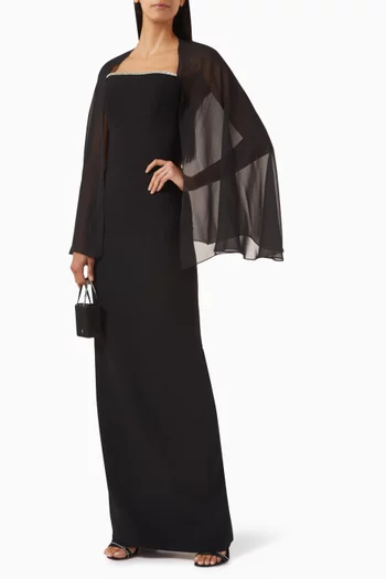 Chiffon Cape-sleeve Embellished Gown