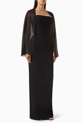 Chiffon Cape-sleeve Embellished Gown