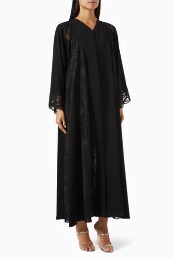 Lace & Stone Embroidered Abaya in Nada
