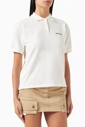 Embroidered-logo Polo Shirt in Pique-knit