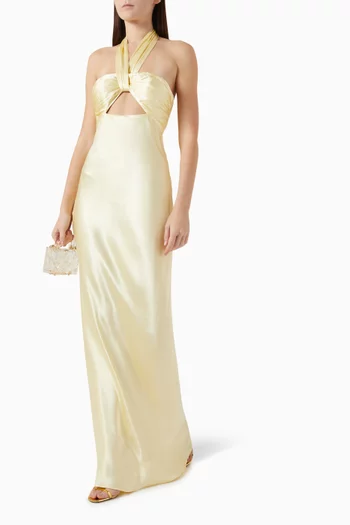 La Lune Ruched Halter Maxi Dress