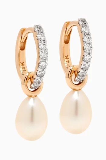 Diamond & Pearl Charm Hoop Earrings in 14kt Recycled Gold