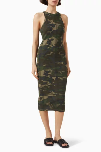 Camouflage Ribbed Midi Dress in Cotton