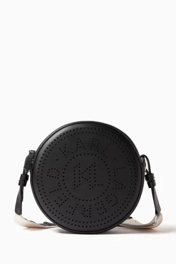 K/Circle Perforated Crossbody Bag in Leather