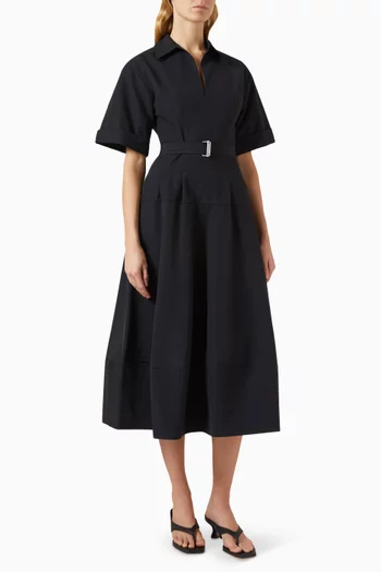 Deanna Belted Midi Dress in Cotton Blend