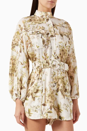 Panelled Belted Playsuit in Linen
