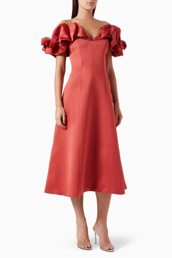 Annie Off-shoulder Frill Midi Dress