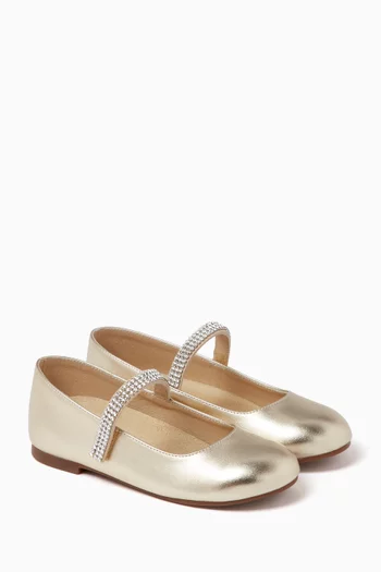 Crystal-embellished Ballerina Shoes in Metallic Leather
