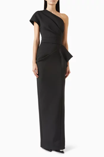 One-shoulder Draped Column Gown in Scuba