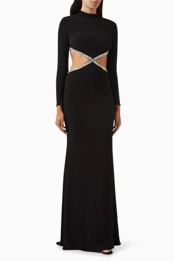 Embellshed Cutout Gown in Jersey