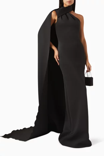 One-shoulder Cape Gown in Scuba