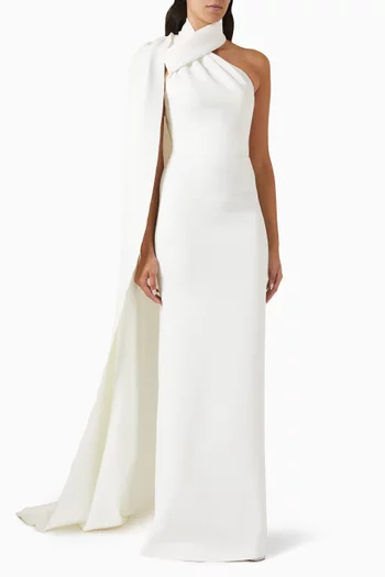 One-shoulder Cape Gown in Scuba