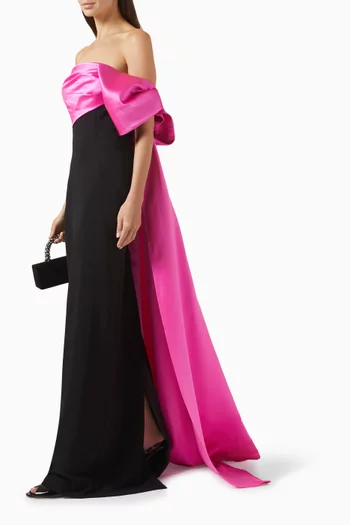One-shoulder Two-tone Gown in Satin & Crepe