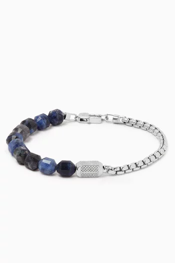 Large Beaded Sodalite Box Chain Bracelet in Rhodium-plated Sterling Silver