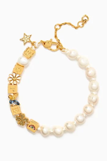Sweet Treasures Faux-pearl and Gold-tone Charm Bracelet