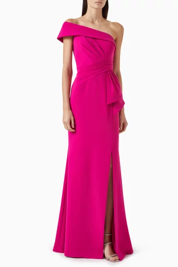One-shoulder Slit Gown in Stretch Crepe