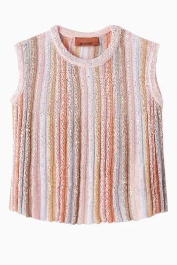 Sequin-embellished Striped T-shirt in Viscose Knit