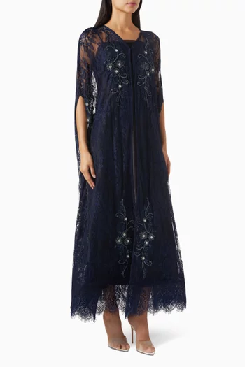 Embellished Sheer Abaya in Lace & Tulle