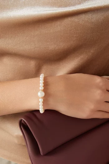 سوار كيكو مزين بلؤلؤ مياه عذبة ذهب عيار 18