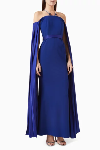 Off-shoulder Crystal Cape-style Maxi Dress