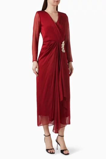 فستان فيفيا بتصميم ملفوف مزين بتطريزات شيفون