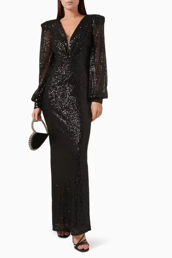 Sequinned Plunge V-neck Gown
