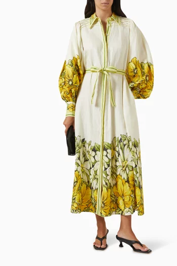 Gisela Printed Shirt Dress in Linen