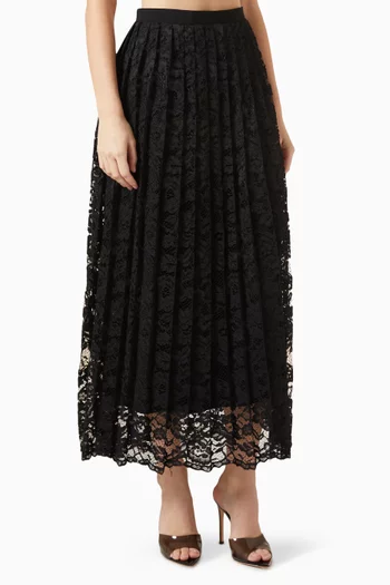 Pleated Midi Skirt in Floral Lace