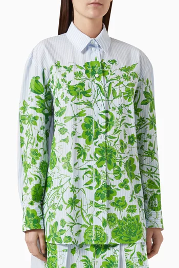 Floral-print Pinstripe Shirt in Cotton
