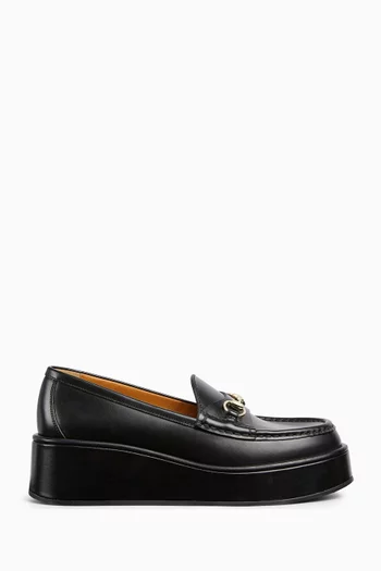 Horsebit Wedge Loafers in Leather