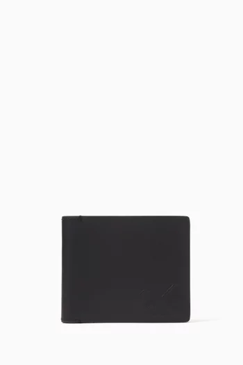 محفظة ثنائية الطي بشعار الماركة بملمس بارز جلد