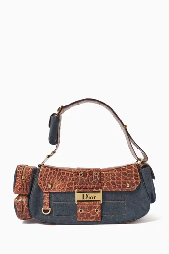 Columbus Shoulder Bag in Denim & Croc-embossed Leather