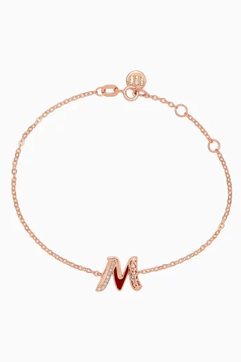Retro Diamond & Enamel Letter 'M' Bracelet in 18kt Rose Gold