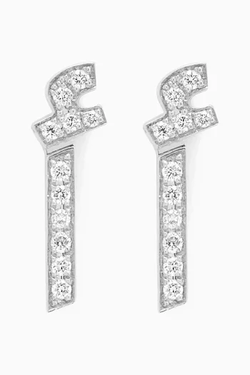 Arabic Initial "A" Diamond Stud Earrings in 18kt White Gold