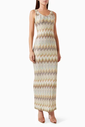 Zigzag Sleeveless Maxi Dress in Viscose-lurex Knit