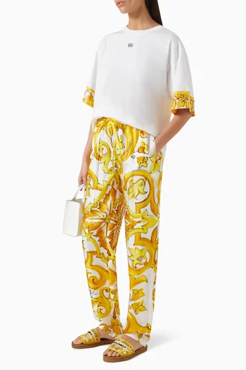 Majolica-print Pants in Silk Twill