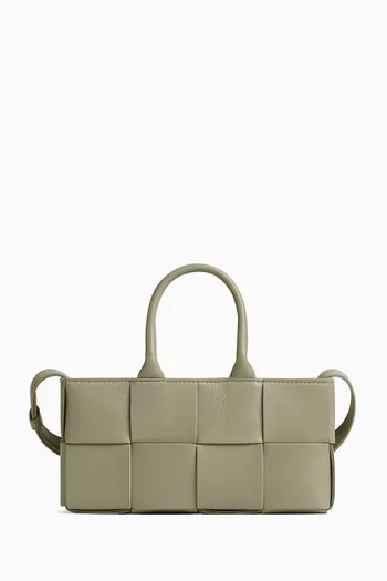 Mini East-West Arco Tote Bag in Intreccio Leather