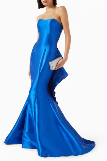 Strapless Column Gown in Mikado Satin